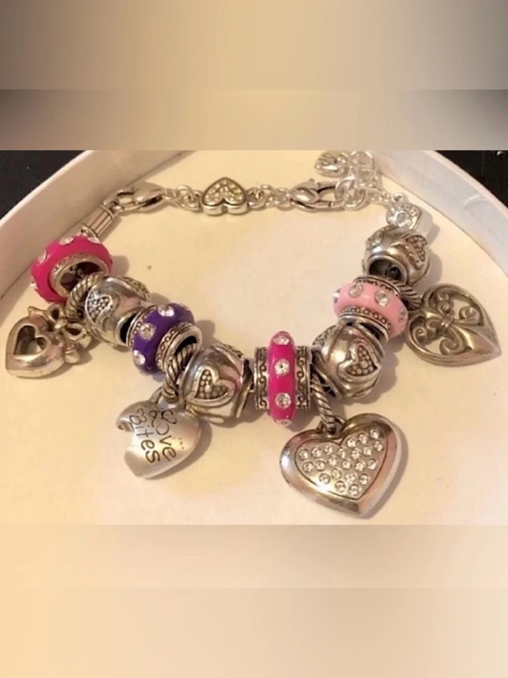 Brighton round Dazzle Spacer Purple resin bead Row of clear crystals Retired
